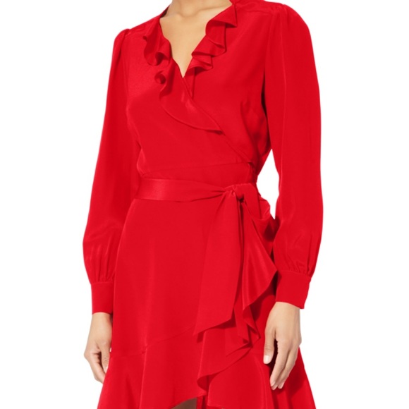 Intermix Dress Aviana Silk Wrap Ruffle Long Sleeve Red Dress - Picture 7 of 13